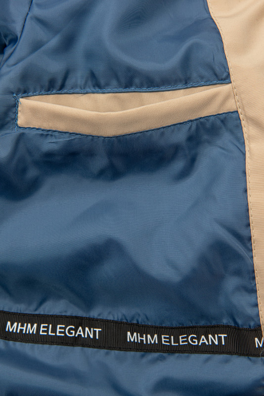 Béžová prechodná parka s modrou podšívkou