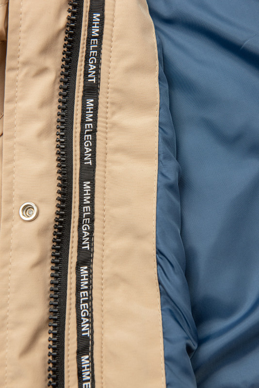 Béžová prechodná parka s modrou podšívkou