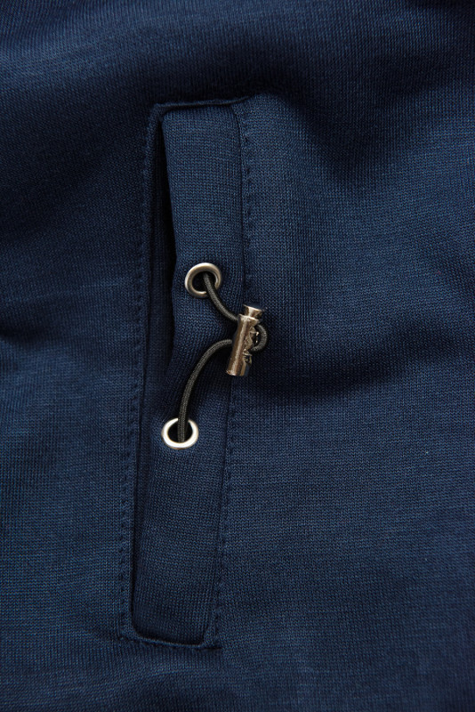 Modrá dlhá mikina s kvetinovou podšívkou v kapucni