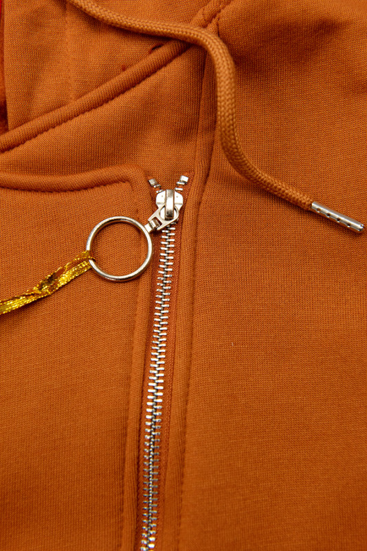 Terakota dlhá mikina so šikmým zipsom