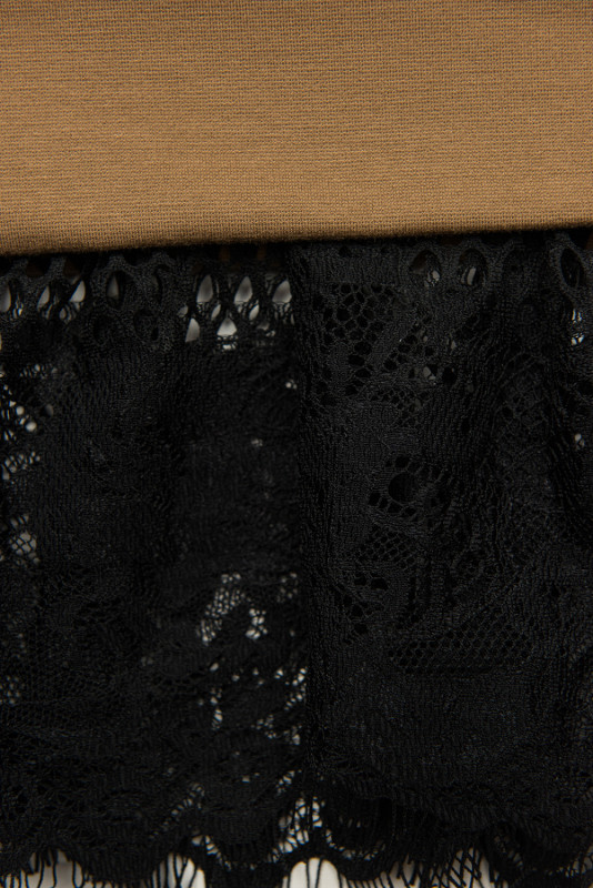 Svetlohnedé mikinové šaty s čipkou