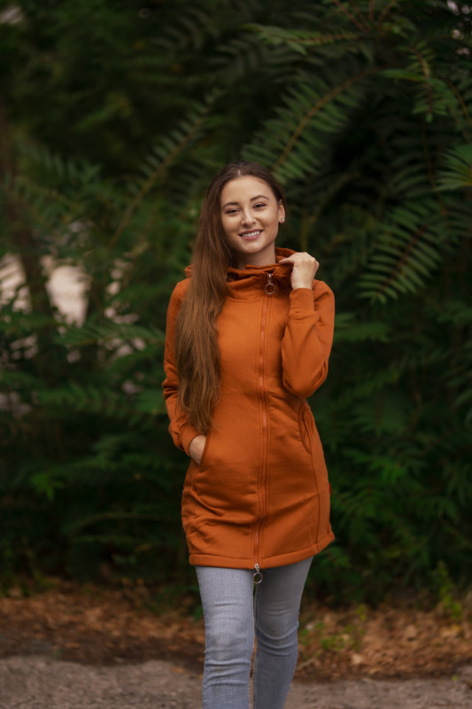 Terakota predĺžená mikina na zips