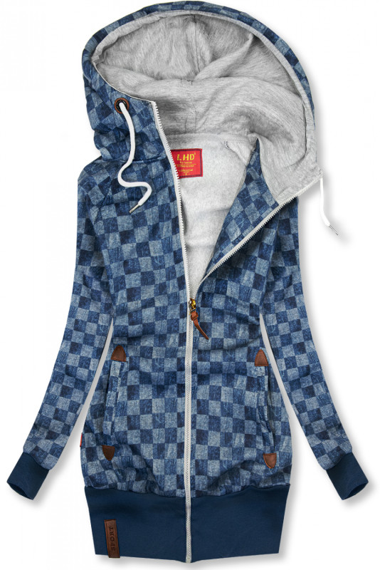 Tmavomodrá mikina so šachovnicovým vzorom