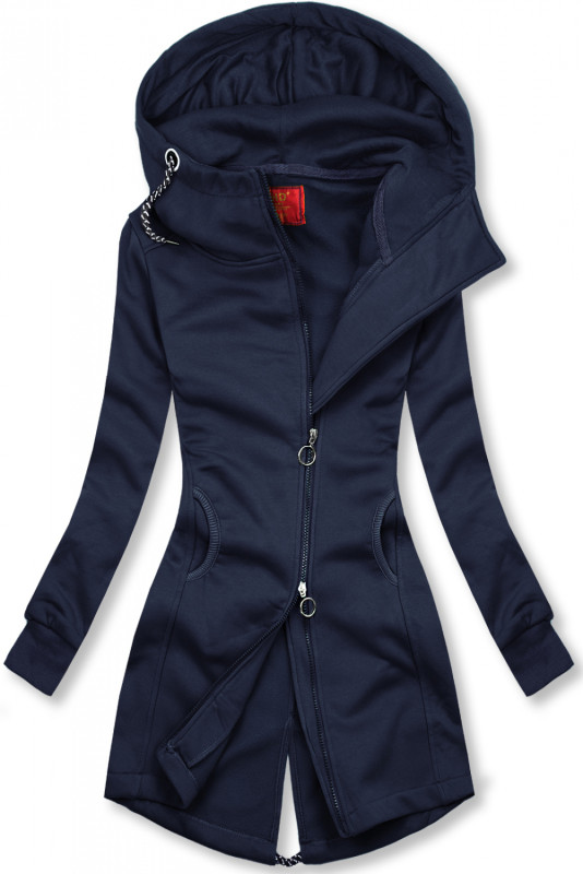 Tmavomodrá predĺžená mikina na zips