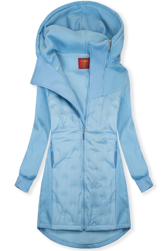 Predĺžená mikina s dvojitým zipsom nebeská modrá