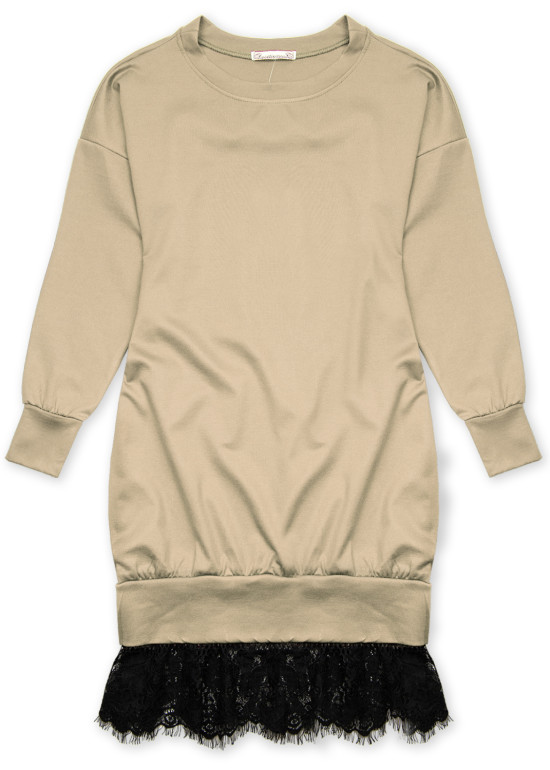 Béžové mikinové šaty s čipkou