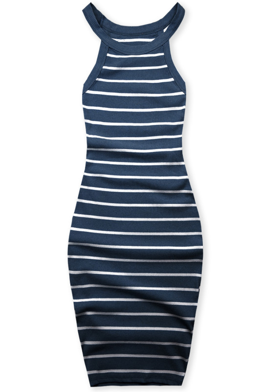 Tmavomodré pruhované šaty na ramienka