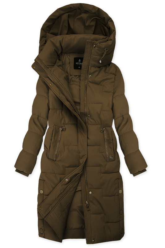 Hnedá prešívaná zimná bunda v predĺženom strihu