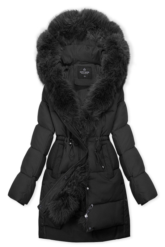 Zimná bunda s odopínacou umelou kožušinou čierna