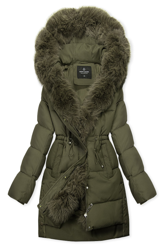 Zimná bunda s odopínacou umelou kožušinou tmavozelená