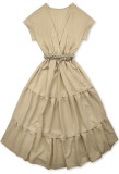 Béžové midi letné šaty s opaskom