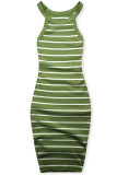 Khaki zelené pruhované šaty na ramienka